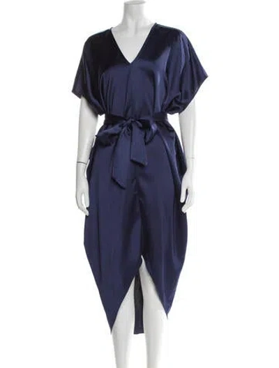Pre-owned Hatch V-neck Midi Length Dress In Blue