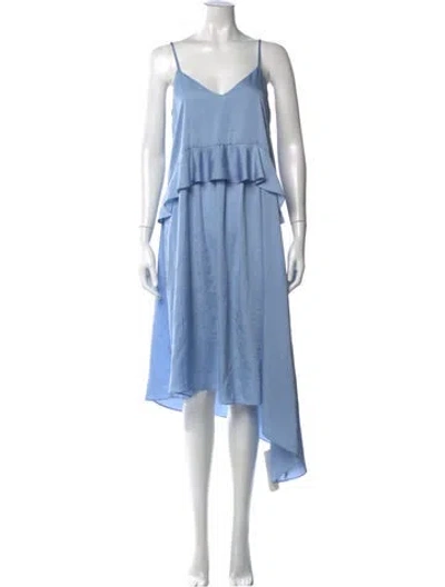Pre-owned Hatch V-neck Midi Length Dress In Blue