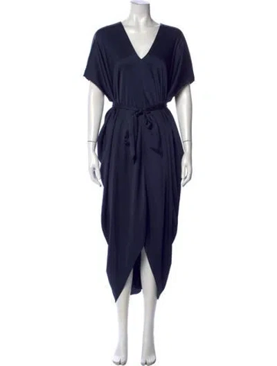Pre-owned Hatch V-neck Midi Length Dress In Blue