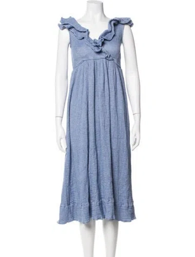 Pre-owned Hatch V-neck Midi Length Dress In Blue