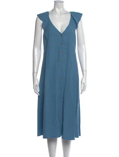 Pre-owned Hatch V-neck Midi Length Dress In Blue
