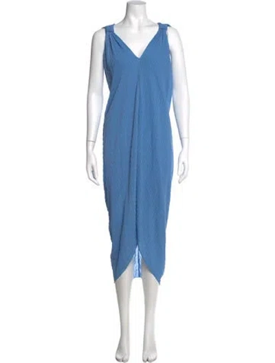 Pre-owned Hatch V-neck Midi Length Dress In Blue
