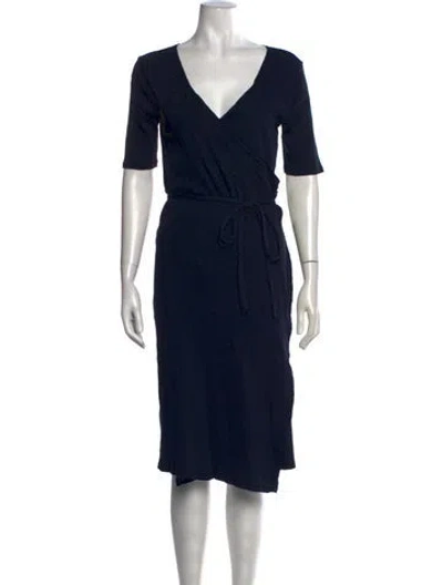 Pre-owned Hatch V-neck Midi Length Dress In Blue