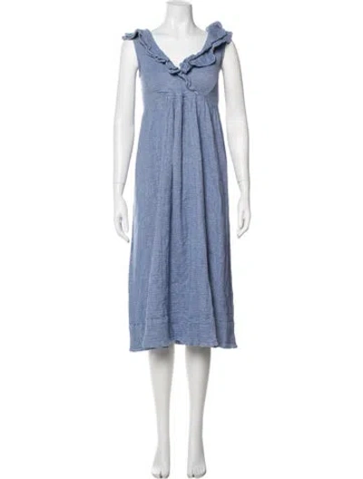 Pre-owned Hatch V-neck Midi Length Dress In Blue
