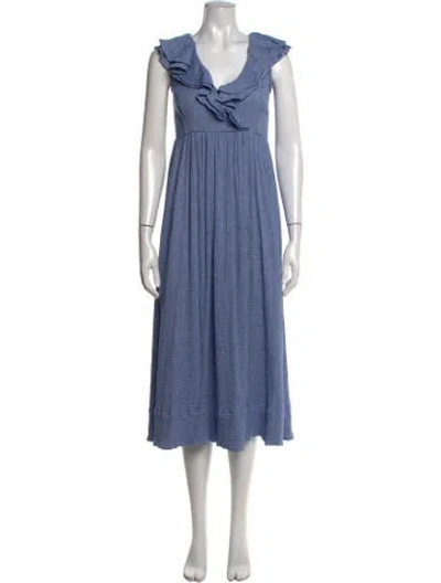 Pre-owned Hatch V-neck Midi Length Dress In Blue