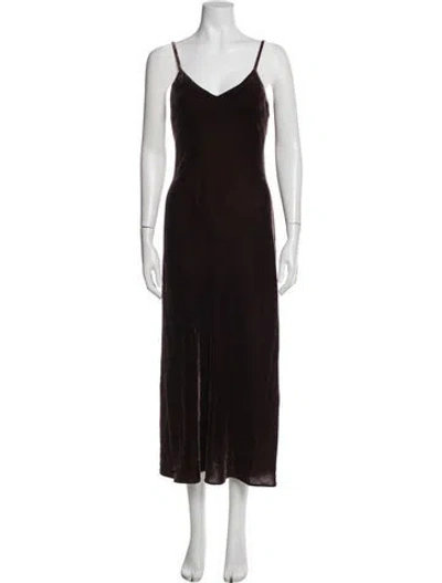 Pre-owned Hatch V-neck Midi Length Dress In Brown