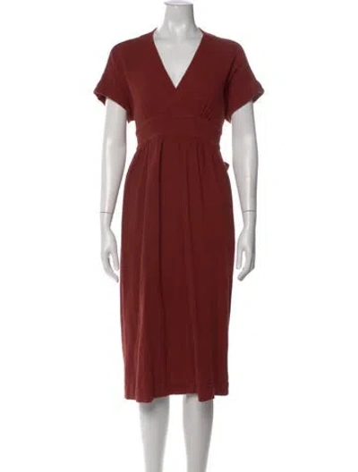 Pre-owned Hatch V-neck Midi Length Dress In Burgundy