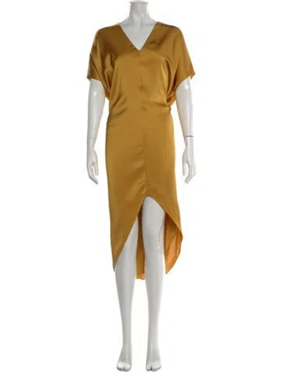 Pre-owned Hatch V-neck Midi Length Dress In Gold/metallic