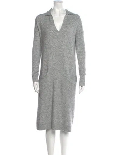 Pre-owned Hatch V-neck Midi Length Dress In Gray
