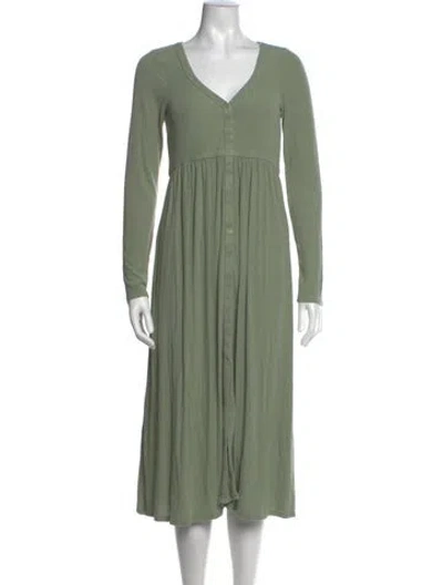 Pre-owned Hatch V-neck Midi Length Dress In Green