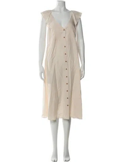 Pre-owned Hatch V-neck Midi Length Dress In Neutral