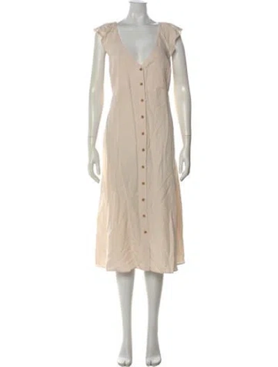Pre-owned Hatch V-neck Midi Length Dress In Neutral