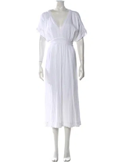 Pre-owned Hatch V-neck Midi Length Dress In Neutral