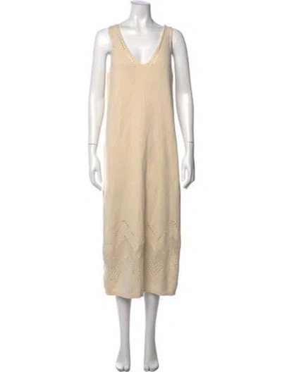 Pre-owned Hatch V-neck Midi Length Dress In Neutral