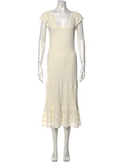 Pre-owned Hatch V-neck Midi Length Dress In Neutrals