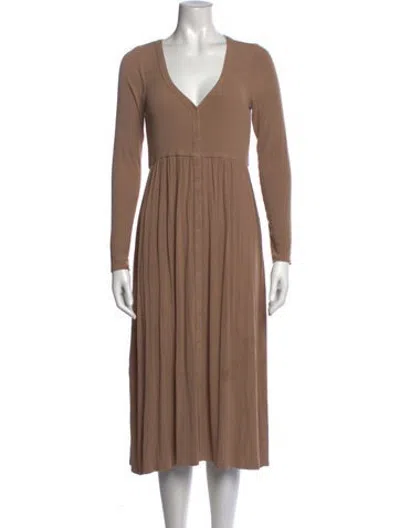 Pre-owned Hatch V-neck Midi Length Dress In Neutrals