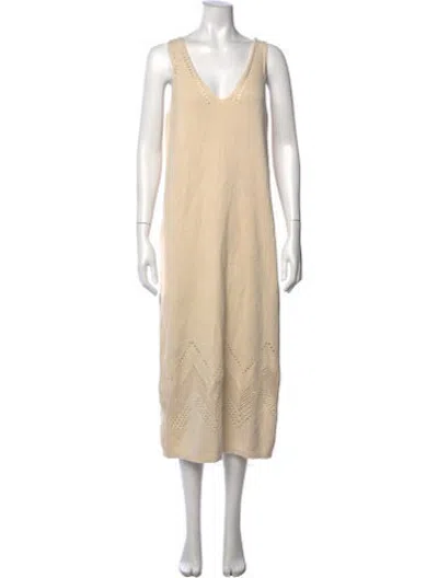 Pre-owned Hatch V-neck Midi Length Dress In Neutrals