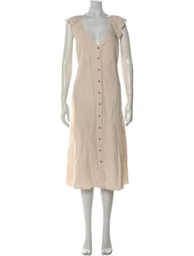 Pre-owned Hatch V-neck Midi Length Dress In Neutrals