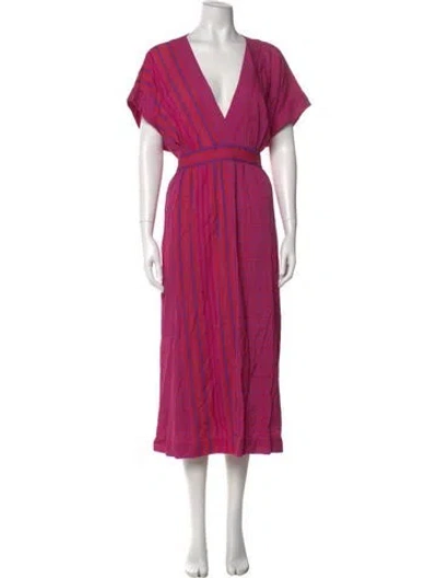 Pre-owned Hatch V-neck Midi Length Dress In Pink