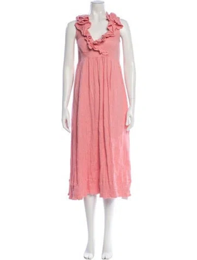 Pre-owned Hatch V-neck Midi Length Dress In Pink