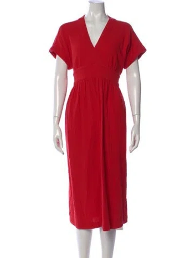 Pre-owned Hatch V-neck Midi Length Dress In Red