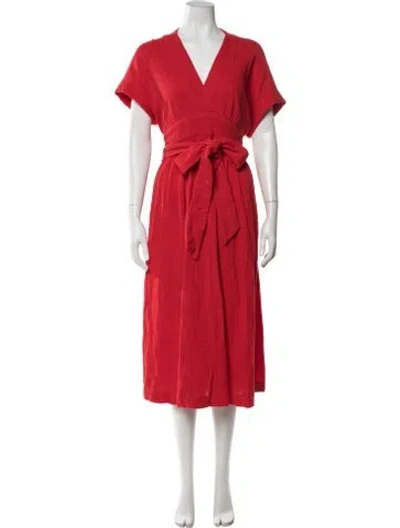 Pre-owned Hatch V-neck Midi Length Dress In Red