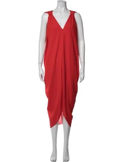 Pre-owned Hatch V-neck Midi Length Dress W/ Tags In Red