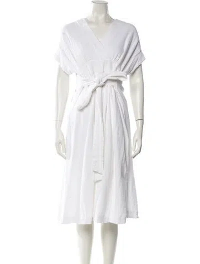 Pre-owned Hatch V-neck Midi Length Dress In White