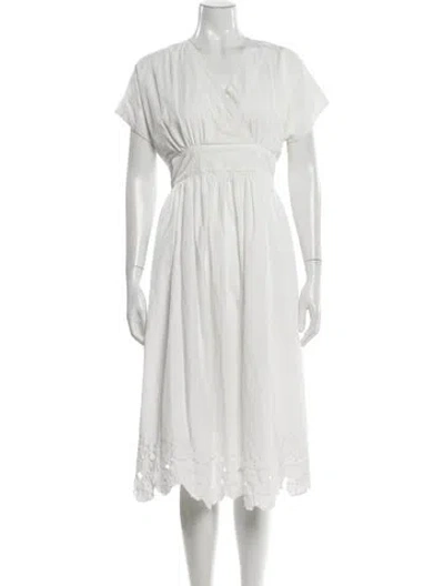 Pre-owned Hatch V-neck Midi Length Dress In White