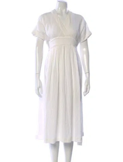 Pre-owned Hatch V-neck Midi Length Dress In White