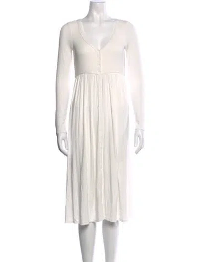 Pre-owned Hatch V-neck Midi Length Dress In White