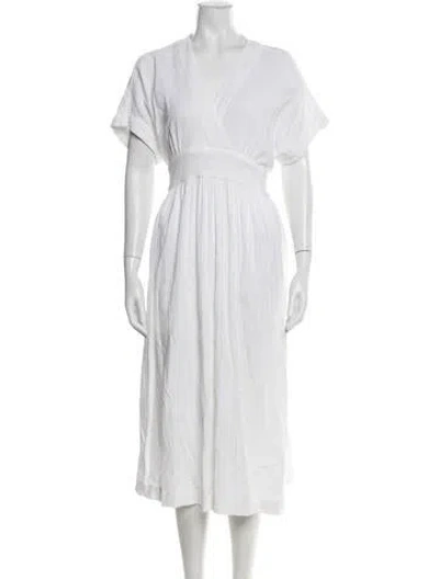 Pre-owned Hatch V-neck Midi Length Dress In White