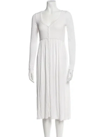 Pre-owned Hatch V-neck Midi Length Dress In White