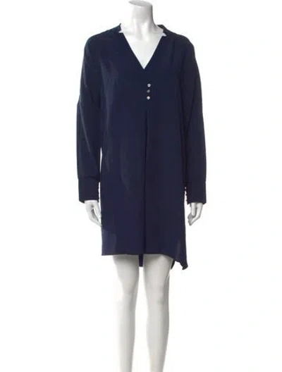 Pre-owned Hatch V-neck Mini Dress In Blue