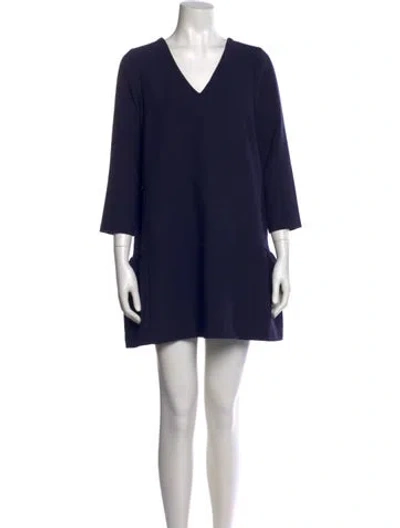 Pre-owned Hatch V-neck Mini Dress In Blue