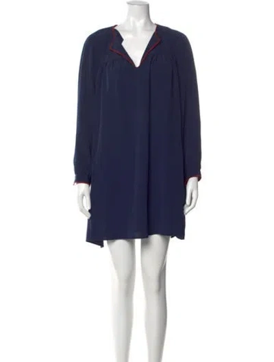 Pre-owned Hatch V-neck Mini Dress In Blue