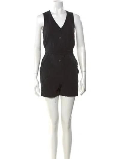 Pre-owned Hatch V-neck Romper In Black