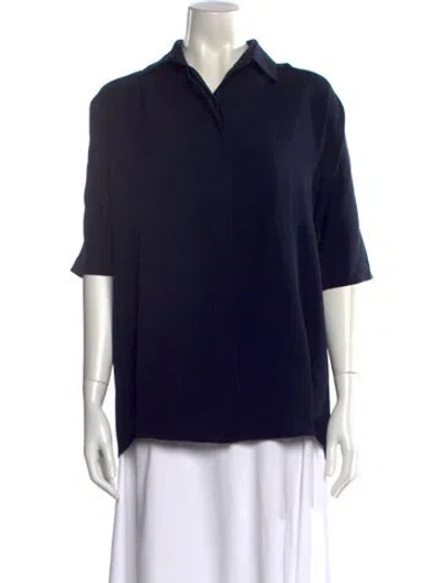 Pre-owned Hatch V-neck Short Sleeve Blouse In Blue