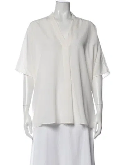 Pre-owned Hatch V-neck Short Sleeve Blouse In White