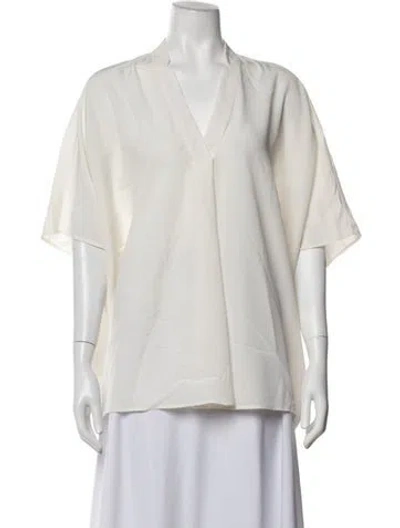 Pre-owned Hatch V-neck Short Sleeve Top In Neutrals