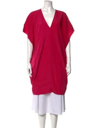 Pre-owned Hatch V-neck Short Sleeve Tunic In Red