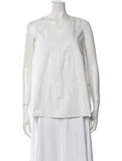 Pre-owned Hatch V-neck Sleeveless Top In White
