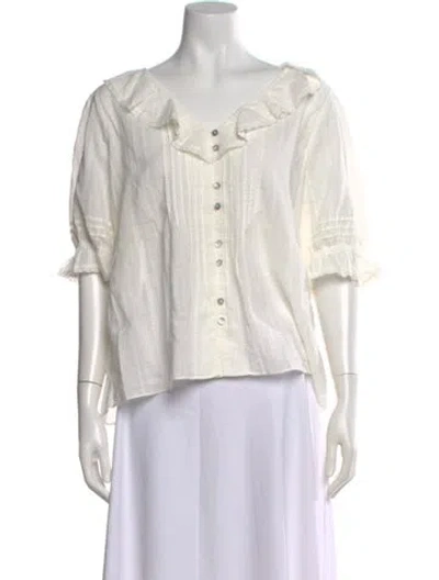 Pre-owned Hatch V-neck Three-quarter Sleeve Blouse In Neutral