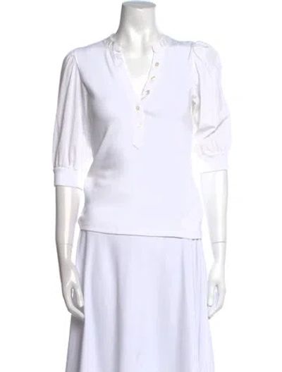 Pre-owned Hatch V-neck Three-quarter Sleeve Polo In White