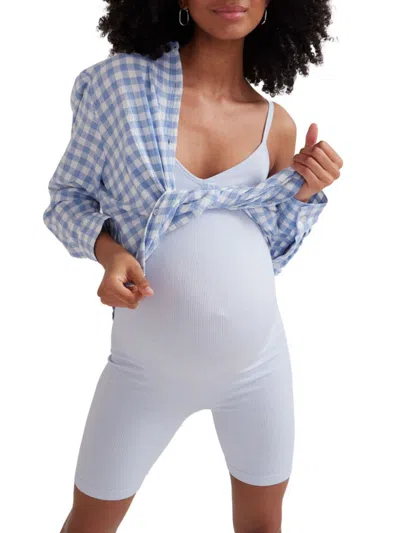 Hatch Women's The Body Rib Maternity Unitard Shorts In Light Blue Melange