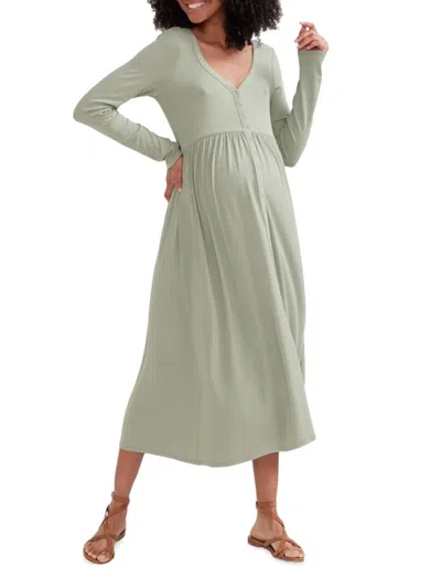 Hatch Women's The Softest Rib Maternity Nursing Friendly Dress In Sage