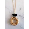 Hathorway Ninh Binh Buffalo Horn & Rattan Donut Pendant Necklace In Natural/black In Black