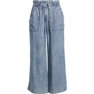 Hatley Acid Wash Tie Front Crop Wide Leg Chambray Pants In Blue Acid Rinse