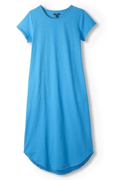 Hatley Azure Embroidered Raw Hem Cotton Midi T-shirt Dress In Blue