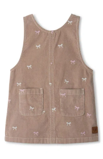 Hatley Babies'  Bow Embroidered Corduroy Pinafore Dress In Brown